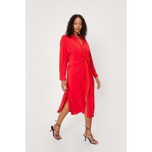 NWT Nasty Gal Midi Shirt Dress, Red, Tie Front, size 16